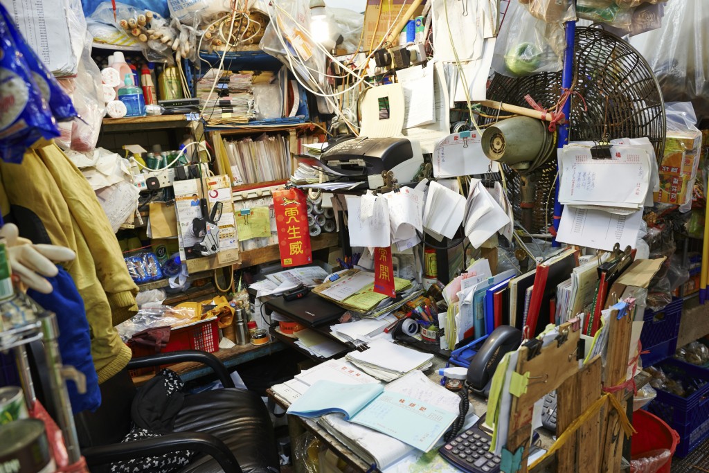 Hong Kong, Hong Kong S.A.R. - February 18, 2014: an accountant office in Bowrington Road market. Bowrington Road, Wan Chai, Hong Kong.